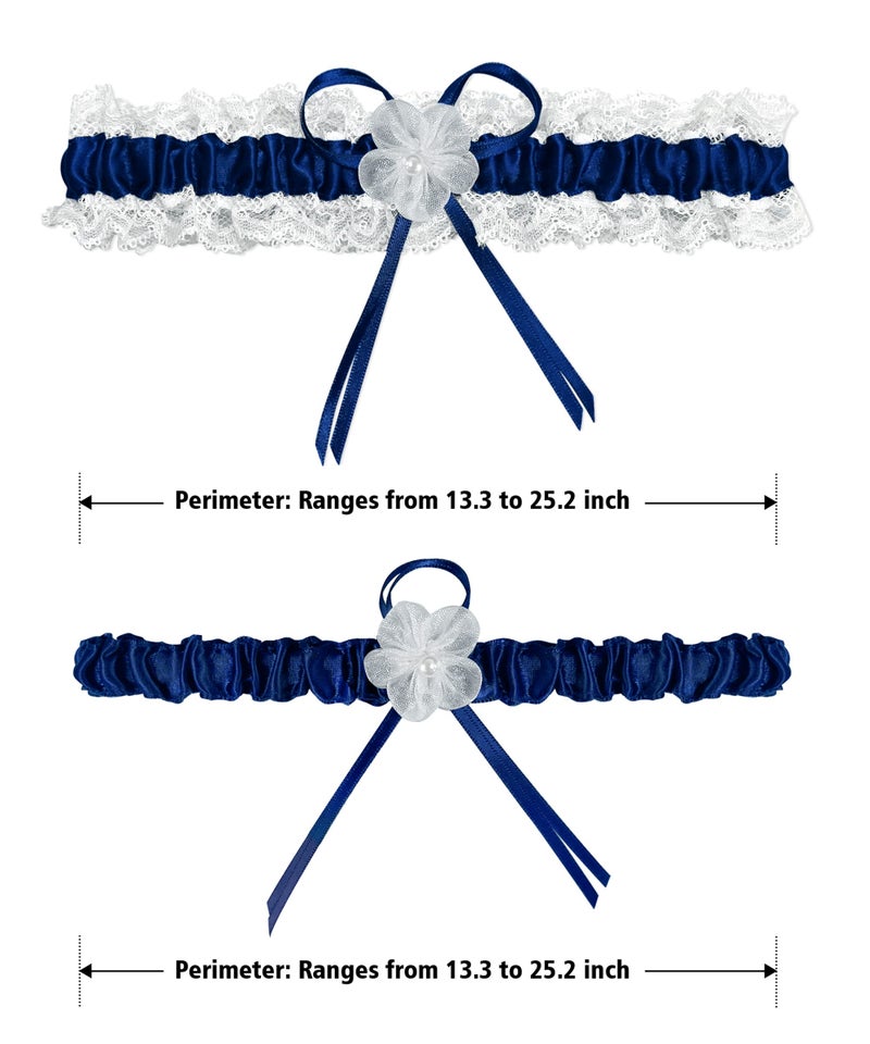 RIMOBUL 2 Pieces Wedding Garters Lace Bridal Garter Faux Pearls Garter for Bride with Toss Away (Royal Blue) - Image 2